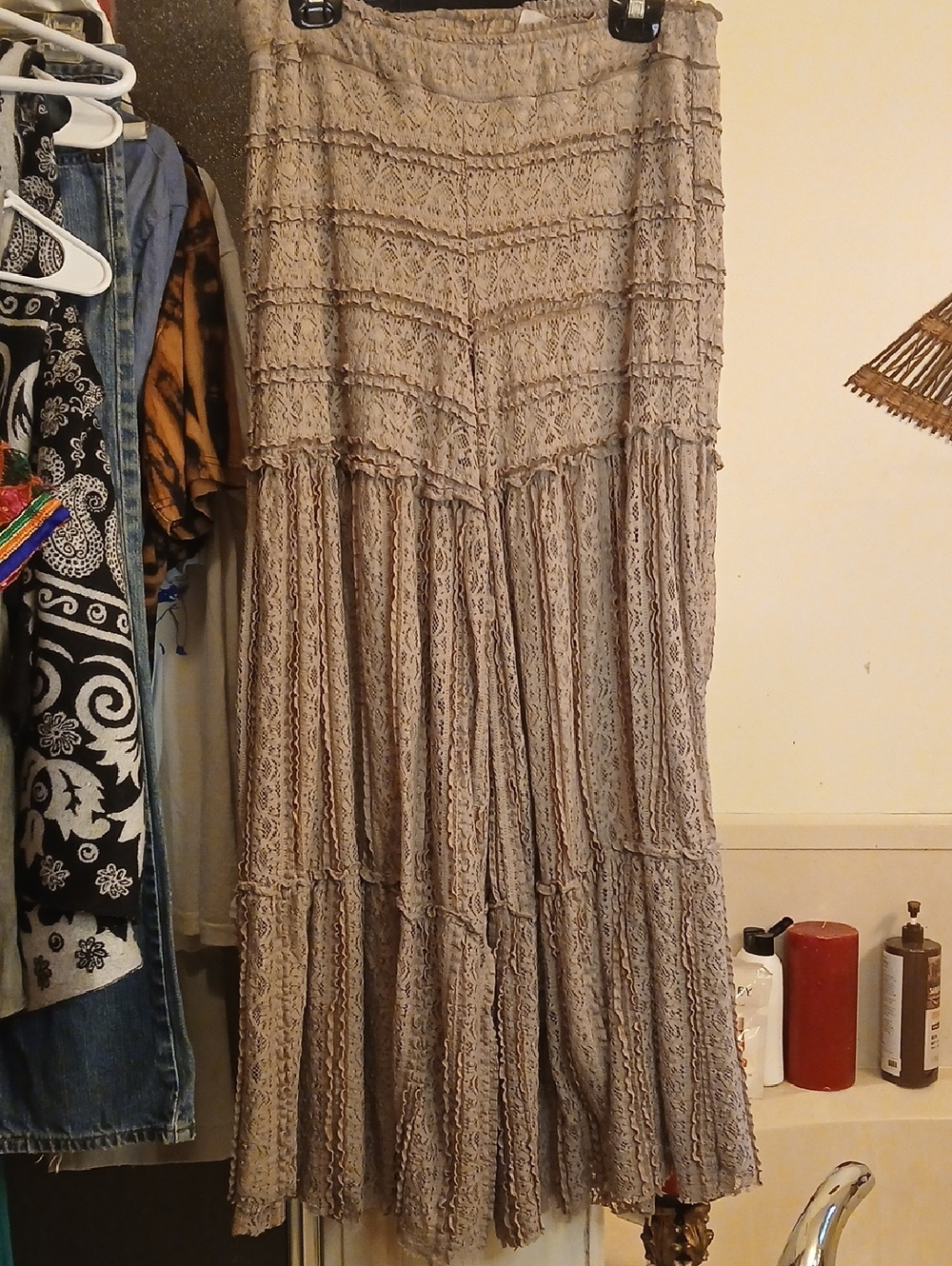 Boho,beige Lace Tiered Wide-Leg  —Culottes Taupe,szM
